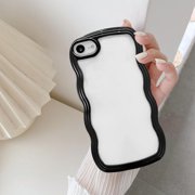 Wave Frame Clear Case for iPhone 7/iPhone 8, Curly Clear Phone Case, Cute Wavy Phone Case for Girl Slim Fit Shockproof Phone Cover Bumper Soft Pretty Case for Women - Black