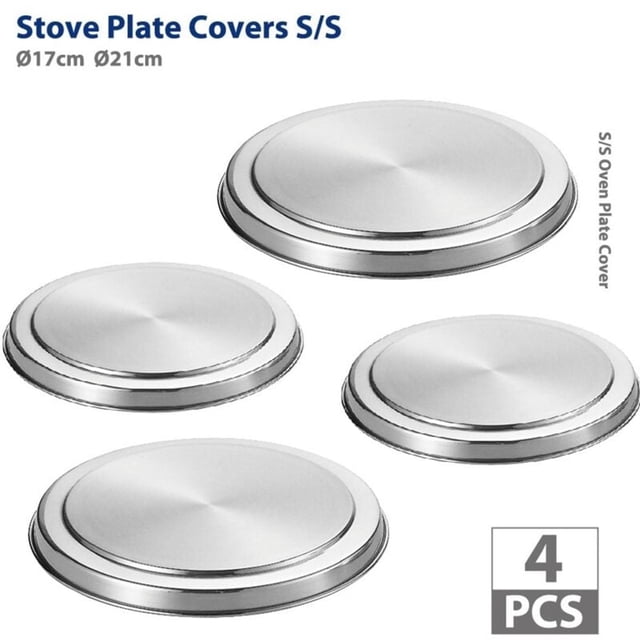 Ensemble de 4 Plaques de protection pour Plaques de Cuisson Électriques en Acier - Acier Inoxydable, ø16 et 20 cm, Mat