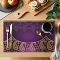 thumbnail image 2 of Purple Boho Floral Placemats Set of 8, Vintage Ethnic Tribal Abstract Art Placemats for Dining Table, Place Mats for Kitchen Tabletop, Waterproof Wipeable Dining Table Mats Set, 2 of 9