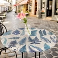 thumbnail image 3 of Fern Leaf Elastic Fitted Round Table Cover Plant Botanical Art Printed Blue Waterproof Outdoor Tablecloth for Holiday Party, Picnic, Patio & Dining Fits Tables Up to 45"-54", 3 of 8