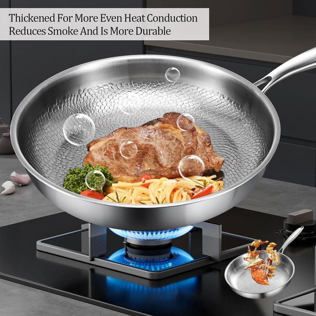 Siraatskitchen Titanium Pan, Titanium Hammered Pan Pro with Lid, 2025 UltraPure Nonstick Frying Pans for Cooking, Multifunctional Pots and Pans Set Non Stick 11.81in With cover