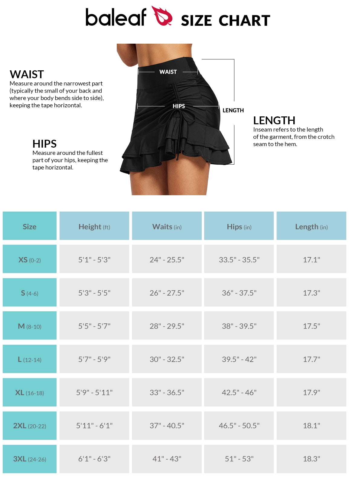 BALEAF High Waisted Swim Skirt Bottoms Women Tummy Control Ruched Drawstring Bathing Suit Swimsuit Skort Skirt with Pocket Black M