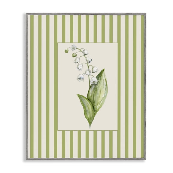 Stupell Industries French Country Striped Lily Of The Valley Gray Framed Giclee Art, 11 x 14, by Lisa Wehmeyer