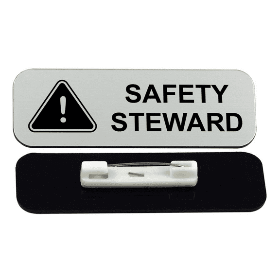 Safety Steward 1 x 3" Name Tag/Badge, Silver, (3 Pack)