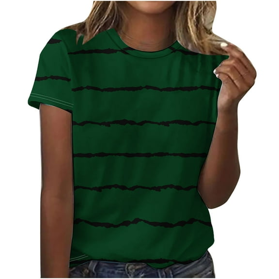 Womens Clothing Homenesgenics Woman Clothes under $5 Women's Fashion Printed Short Sleeves Blouse Round Neck Casual Green XL
