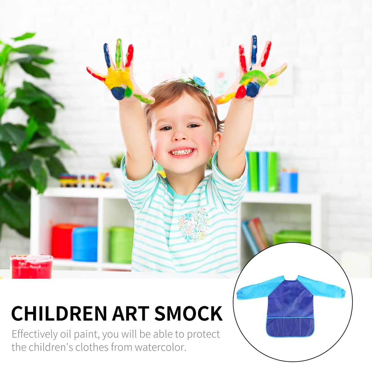 Nuolux Children Kids Waterproof Long-sleeved Art Smock Painting Apron Plus Size (Blue), Size: 105.00