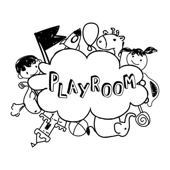 Children Playroom Happiness Sign Wall Decal Decoration Cute Drawing Kids Fun Playroom Boys girls Rocket Ship Lasts Years and Easily Removable - Size: 10 In(W) x 9 In(H)