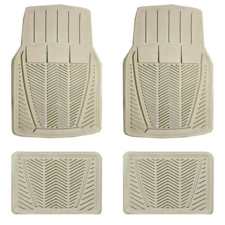 NEW 4 piece Beige All Weather Luxury Rubber Floor Mats Liner Front Back Set for Car Truck