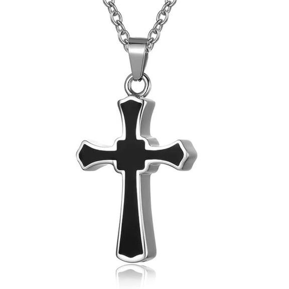 Pendant Necklace Stainless Steel Cross Enamel Cable Chain Silver 0.91 in N148