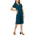 thumbnail image 5 of MODA NOVA Junior's Casual A-Line Short Puff Sleeves Summer V Neck Midi Dress, 5 of 5