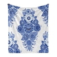 thumbnail image 1 of Floral Soft Flannel Fleece Blanket, Print of Cold Tone Flowers Vintage Mosaic Illustration on a Plain Background, Cozy Plush for Indoor and Outdoor Use, 70" x 90", Night Blue White, by Ambesonne, 1 of 5