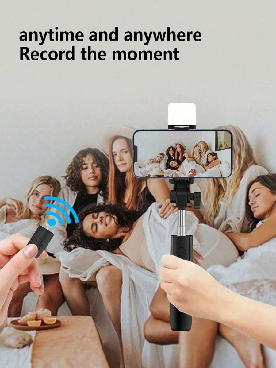 Bluetooth Selfie Stick Tripod with LED Fill Light & Remote, 360° Rotation Portable Phone Tripod for Vlog Live Streaming Travel Android iPhone