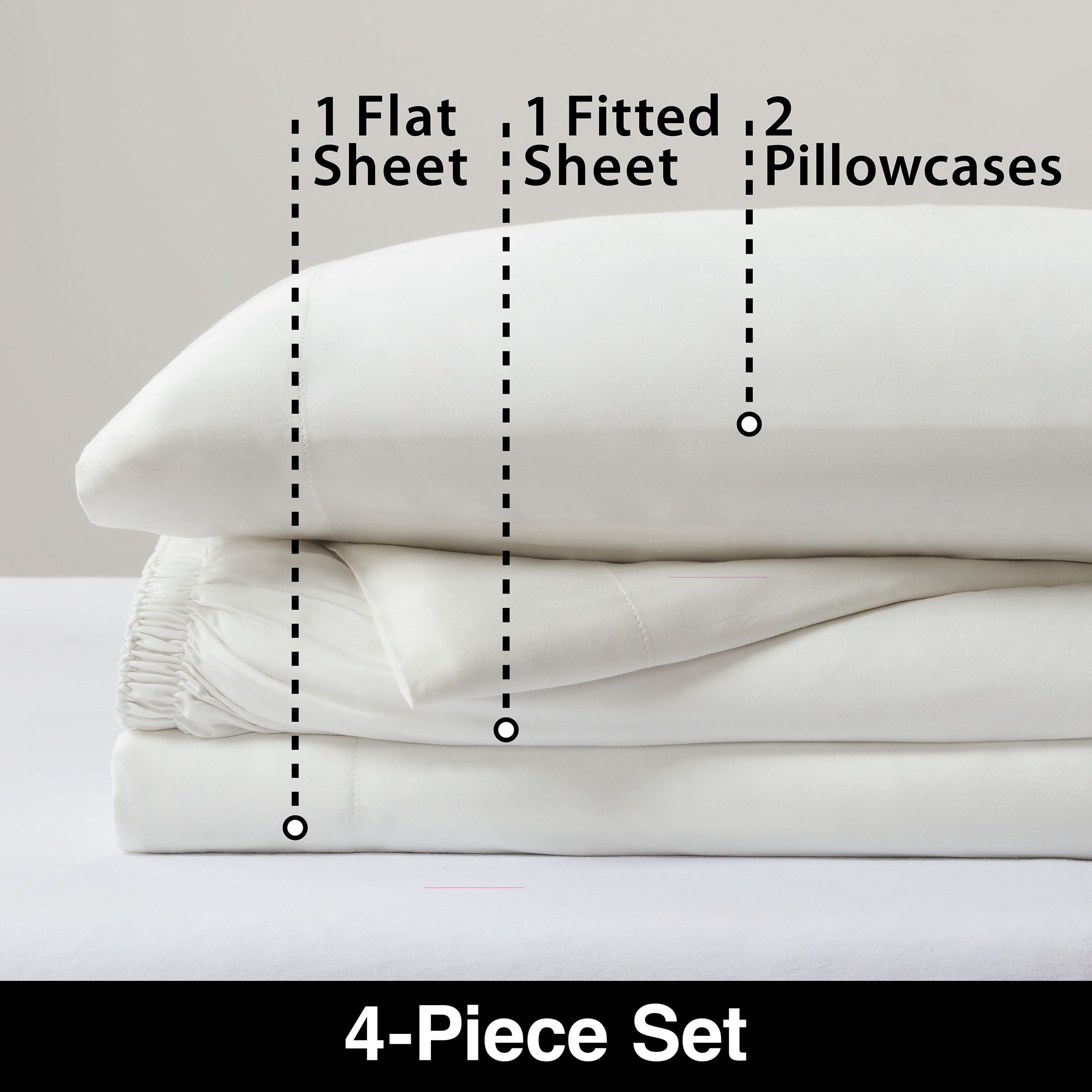 Allswell Soft & Silky 4-Piece 300 Thread Count Rayon Derived from Bamboo Sateen Sheet Set, Queen, Bleached Linen