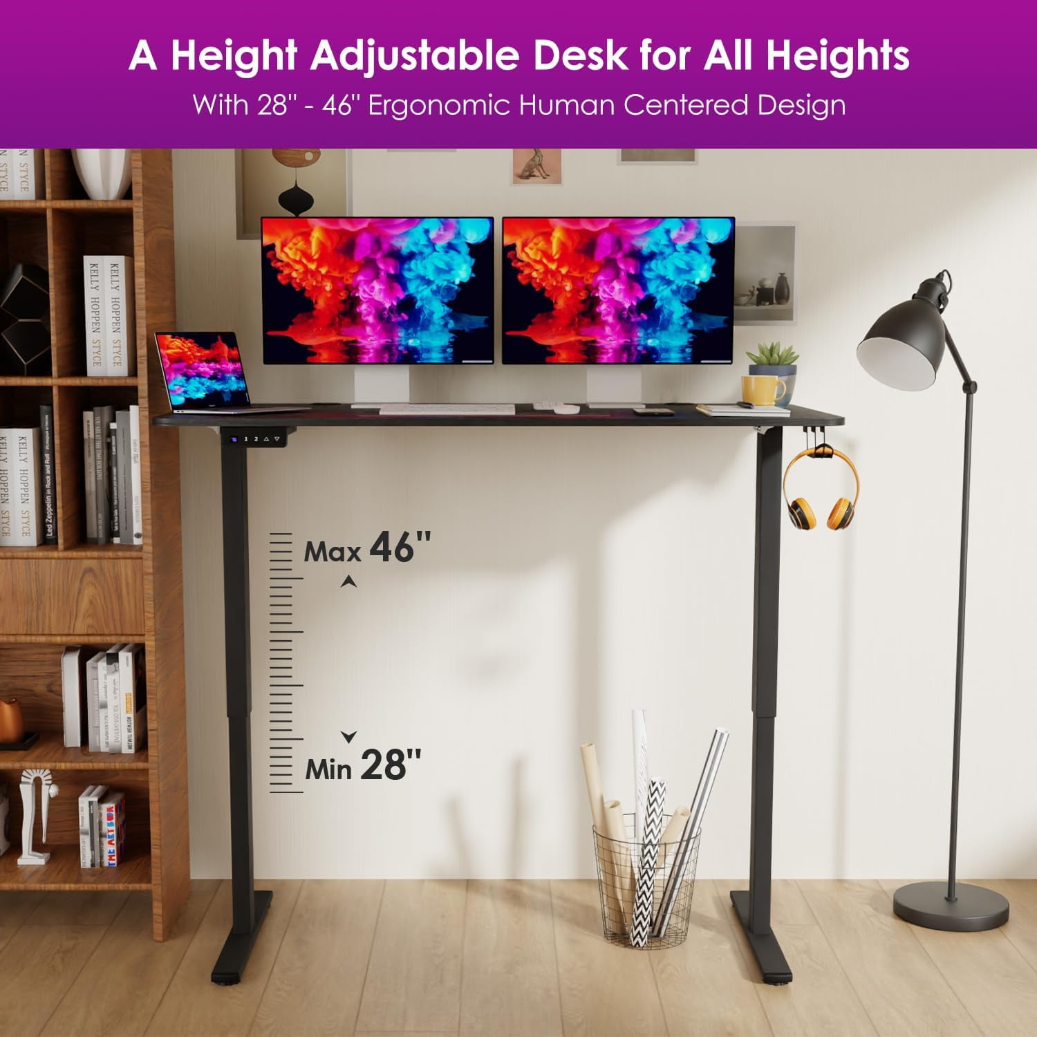 Dkelincs 55"×24" Electric Height Adjustable Standing Desk Home Office Computer Desk with 2 Memory Function, Black