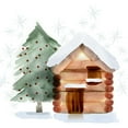 thumbnail image 2 of Northern Lights 15x15 Black Ornate Wood Framed with Double Matting Museum Art Print Titled - Christmas Hinterland IV-Tree and Cabin, 2 of 4