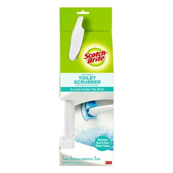 Toilet Scrubber Starter Kit, 1 Handle And 5 Scrubbers, White/Blue | Bundle of 5 Each