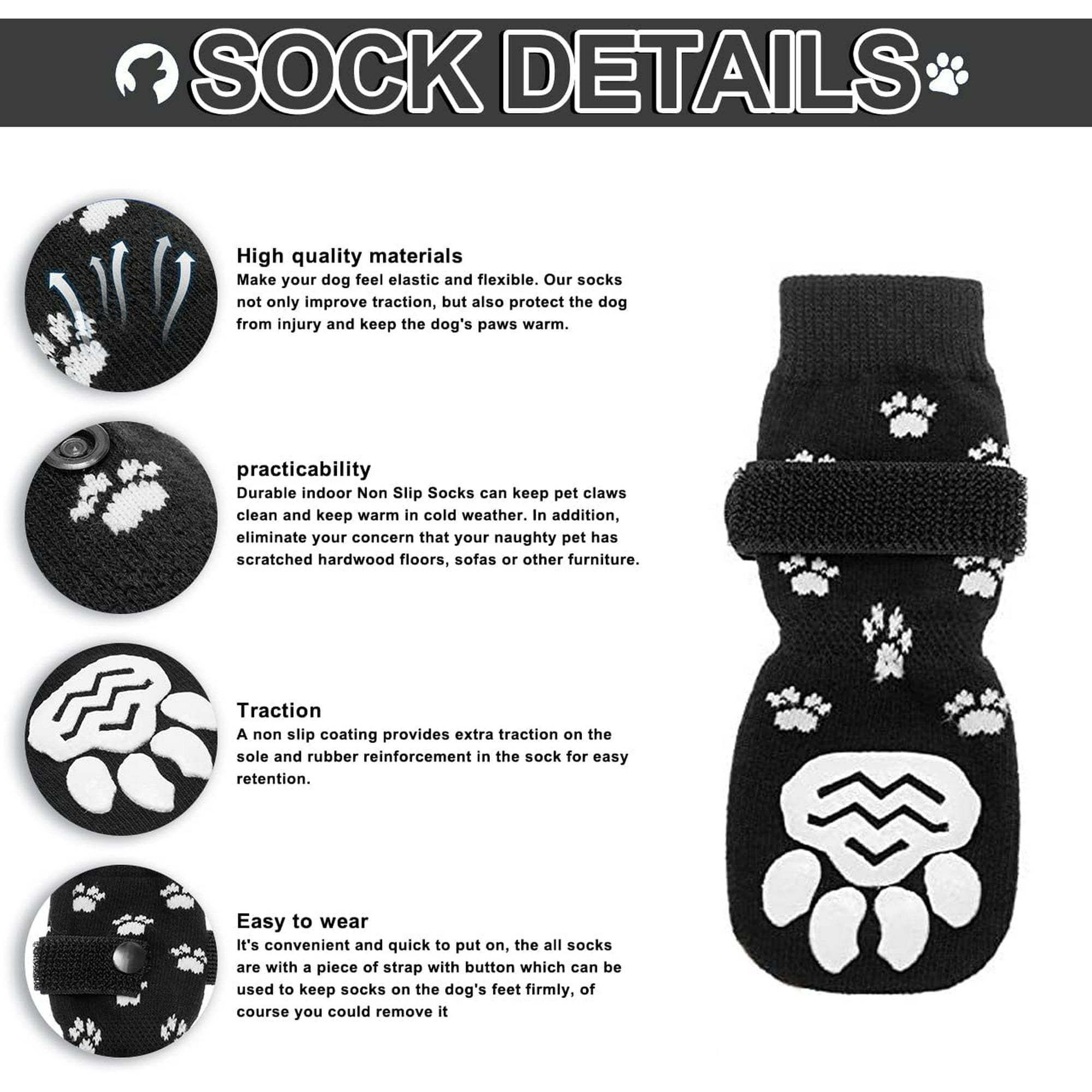 ORUYROP Dog Socks Rubber Anti Slip Puppy 4 Pcs Black Socks with Strap Pet Paw Protector for Injured Paws Stop Licking Waterproof Outdoor Indoor for Small Medium Large Dogs S Walmart