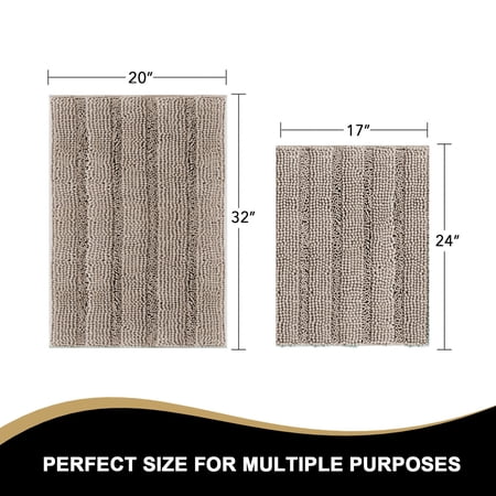 PRIMEBEAU 2 PIECE SOFT PLUSH CUSHION RUG SET, BATHROOM AREA, WATER ABSORBENT, KHAKI