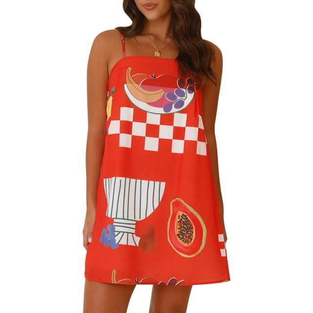 SUNSIOM Femmes Été Sans Manches Mini Robe Spaghetti Bretelles Dos Nu Graphique Imprimer une Ligne Robe Plage Robe de Soleil