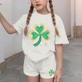 thumbnail image 4 of Girls St. Patrick's Day 2 Piece Outfits Short Sleeve Shamrock Graphic Round Neck T-Shirt and Shorts Sets for Kids White 12-13Years, 4 of 6