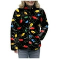thumbnail image 4 of felwors Women's Christmas Printed Casual Fashion Warm Cotton Jacket With Round Neck Black, L, 4 of 8
