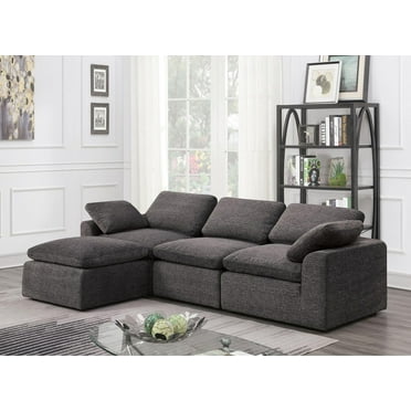 Contemporary Gray Chenille Sectional Sofa 4pcs FOA CM6974GY-4SEAT Joel
