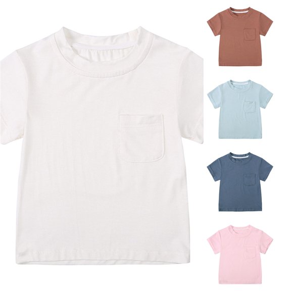 LIIPEE Solid Color T Shirts For Boys Short Sleeve Crew Neck Fashion Pocket Tees Kids Cute Everyday Summer Casual T Shirt,0-3 Months