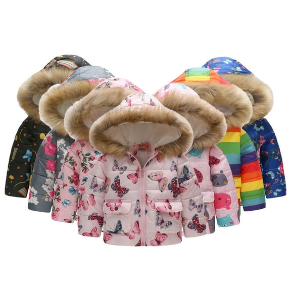 Esaierr Baby Kids Fall Winter Warm Cotton Coats for Boys Girls Hooded Zipper Cotton Jacket 1-7Y Toddler Printed Outerwear Snowsuit