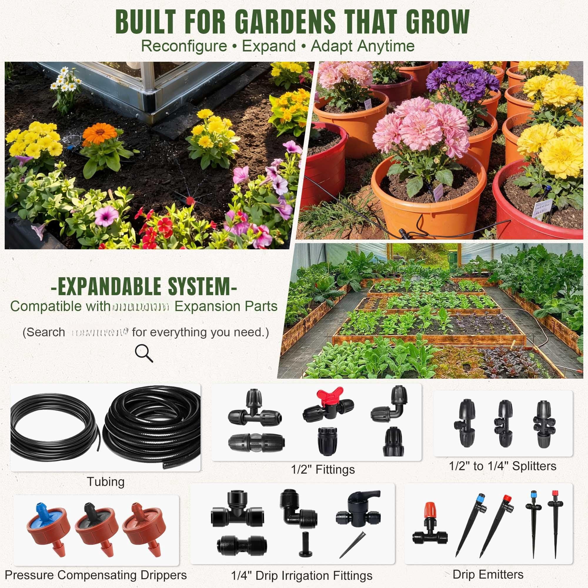 66ft Drip Irrigation System Kit Dual-zone Garden Atomizing Watering With 20 Copper 360° Adjustable Bendable Nozzles  Y-splitter Leak-proof 1/4" Misting For Greenhouse Raised Beds