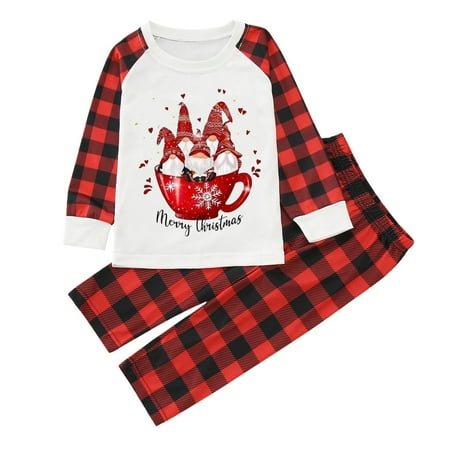 

Christmas Pajamas for Family Parent-Child Outfit Winter Fall Merry Plaid Prints Clothes Matching Cute Prints Long Sleeve Tops Pants Plaid Prints Pajama Sets