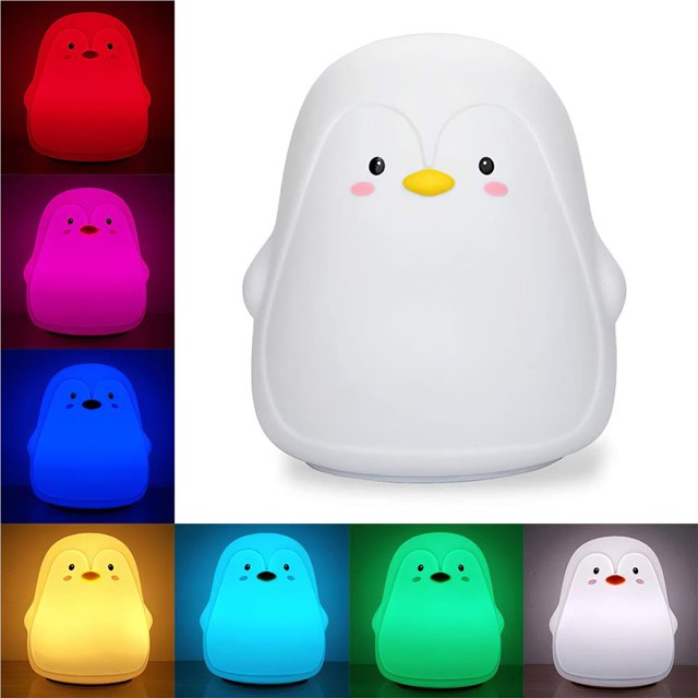 Toystoory Pingüino Luz de noche de silicona Linda Carga USB Pat Luz Exprimir Decoloración colorida Sueño Lámpara de para dormitorio Cabecero Iluminación y accesorios Toystoory HA021703-00