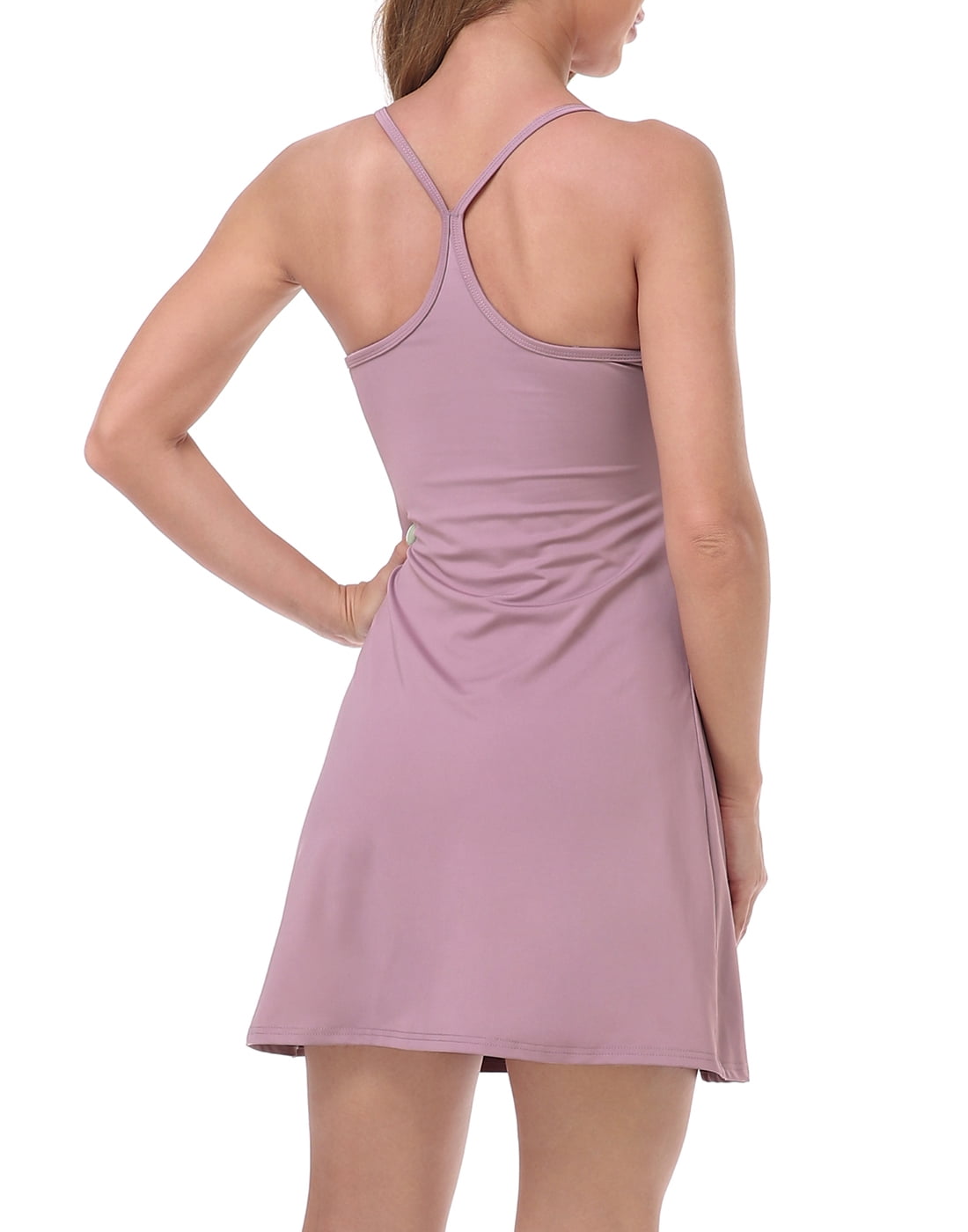 HDE Women Workout Dress Built in Shorts Sleeveless Athletic Sport Dress Mauve XS