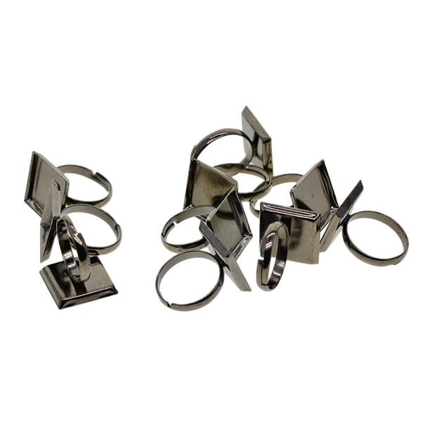 10 Piezas De Ajuste De Cabujón De Vacío Accesorios Ajustables De Bricolaje (16 Mm Cuadrados) Para Joyería - Negro, tal se describe Salvador Base de anillo ajustable en blanco