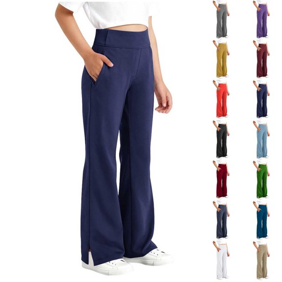 Wide Leg Pants Girls High Waisted Girls Flare Leggings Girls Navy Uniform Pants Girls Yoga Pants Size 6-15 Years