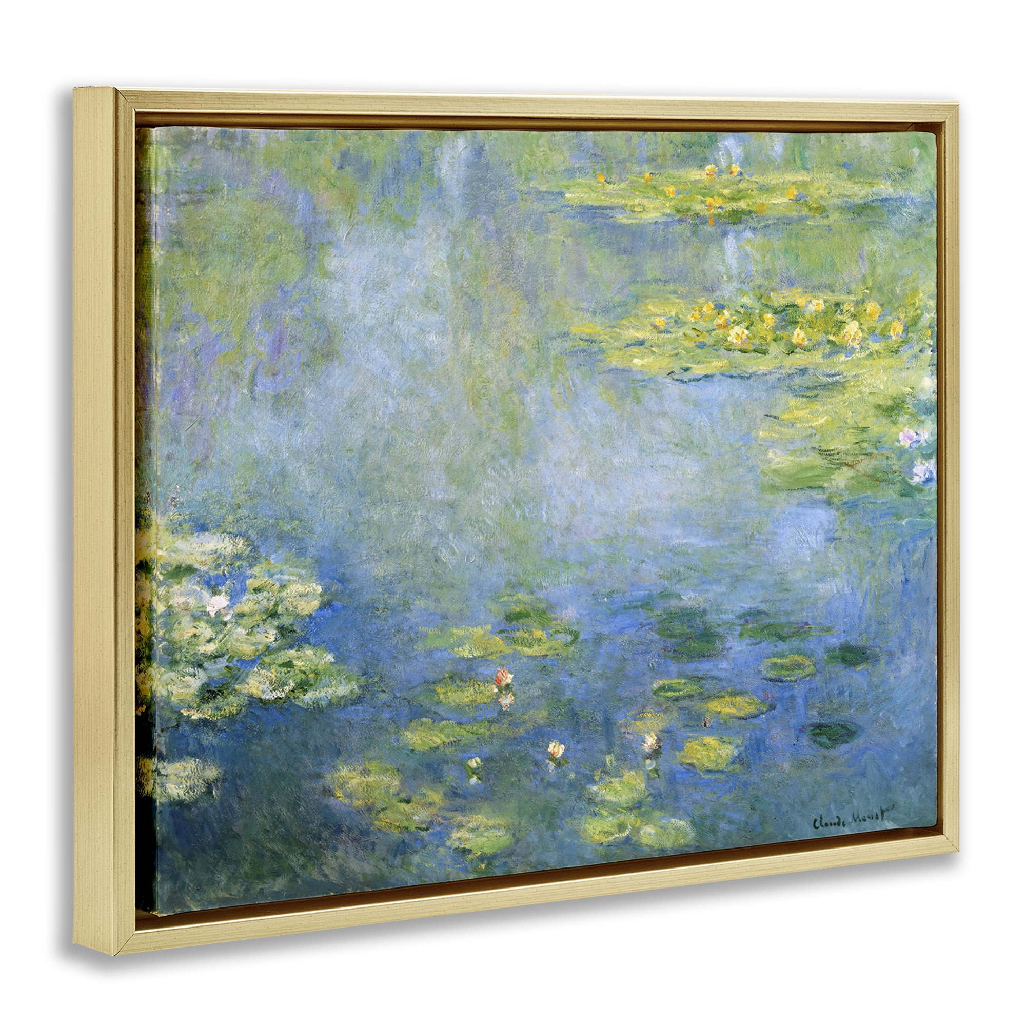 Stupell Industries Classical Monet Green Water Lilies Landscape & Nature Painting Gold Floater Framed Canvas Art Print Wall Art, 31 x 25