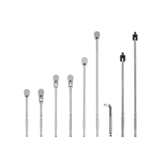TEKTON 1/2 Inch Drive Non-Quick-Release Ratchet, L-Handle, and Breaker Bar Set (9-Piece) | SDR99203