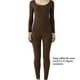 thumbnail image 2 of Minnieouse Conjunto de ropa interior de Color sólido de calzoncillos largos para mujer, traje de capa base térmica, ropa de dormir con cuello , Ropa interior Café oscuro, 2 of 6