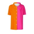 thumbnail image 4 of Hot days, bold styles Olyvenn Womens Color Block Button Down Shirt Short Sleeve V-Neck Lapel Print Blouses Fashion Summer Casual Tops Orange L, 4 of 4