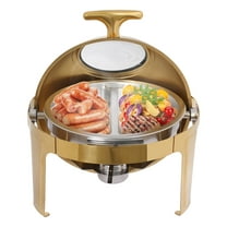 Wildnix Round Chafing Dish Buffet Set with Gold Plating, Clear Glass Lid, and 8L Capacity for Serving Hot and Cold Dishes