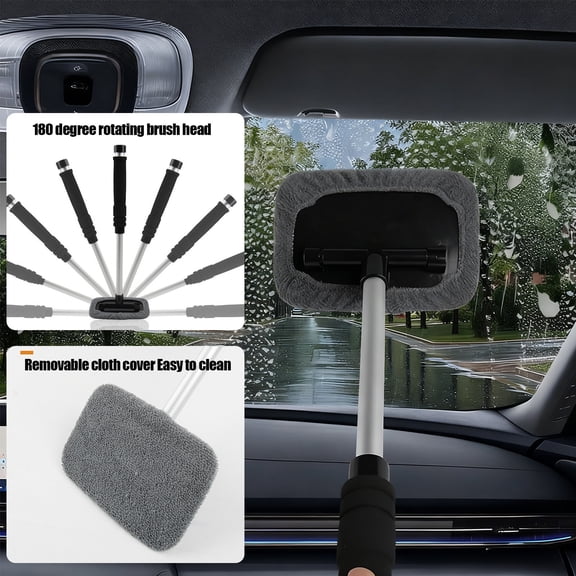 Telescopic Car Glass Cleaning Brush, 18.5 Inch Washable Window Wiper for Dust, Fog, and Hard-to-Reach Corners（Gray B）