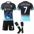 thumbnail image 1 of 2025-2026 Liverpool Special Anniversary Edition Blue Football Shirt with Socks No.7 LUIS DIAZ, 1 of 2