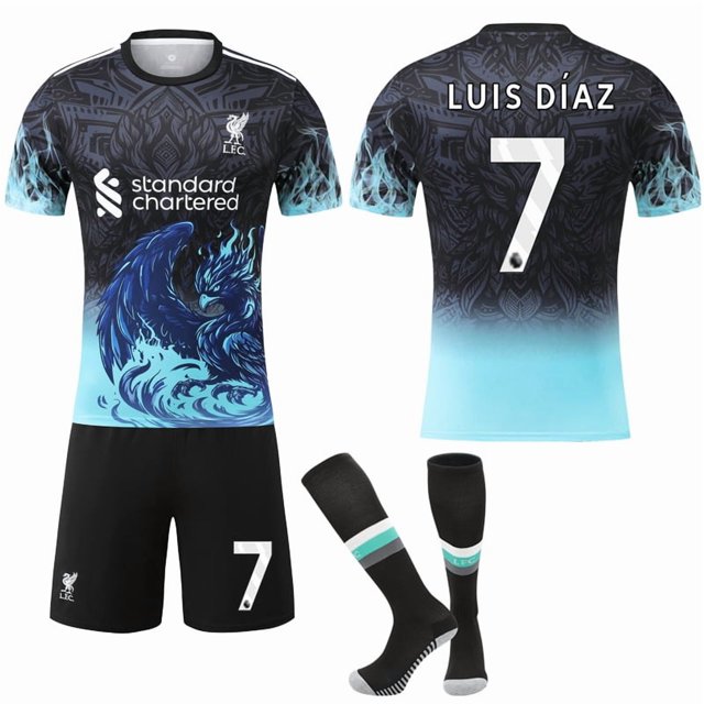 2025-2026 Liverpool Special Anniversary Edition Blue Football Shirt with Socks No.7 LUIS DIAZ
