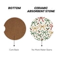 thumbnail image 3 of Round Ceramic Car Coasters 2 Pack Absorptive Clean Cork Bottom For Anti-Slip Use On Most Cars Festive Thin Holiday Ribbon Bow Pattern, 3 of 8