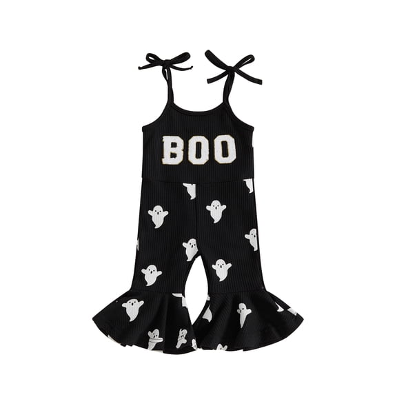 BemeyourBBs Girls Hallowee Overalls Jumpsuit Ghost Spaghetti Strap Flare Romper