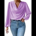 thumbnail image 3 of Blusas de Mujer con Cuello Vuelto, Larga, para Profesora, Oficina, Negocios, Elegantes, Informales Púrpura L, 3 of 5