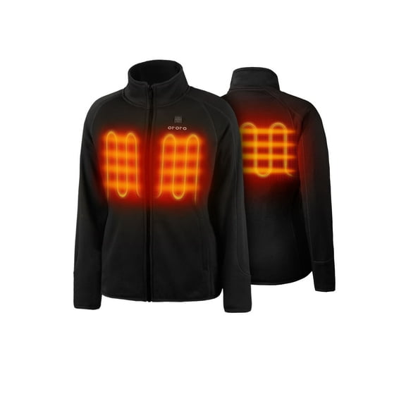 ORORO Women's Full-Zip Heated Fleece Jacket with Battery, Fleece Heated Jacket for Winter Outdoors (Black,M)