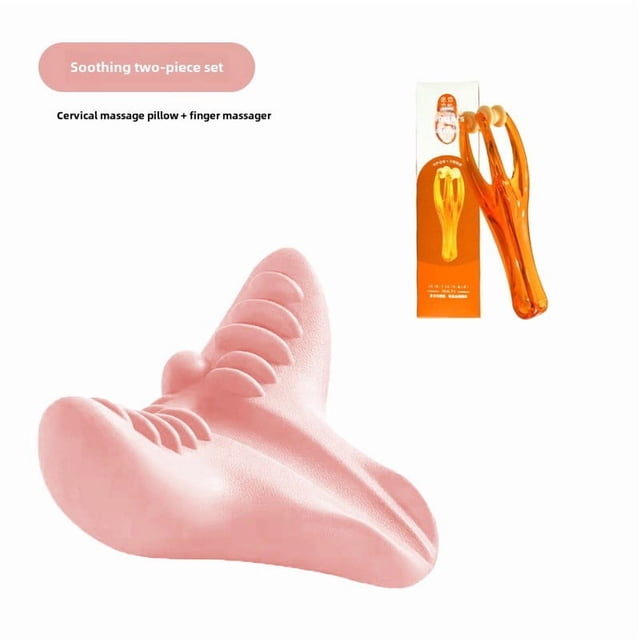 Pink Cervical Support Pillow with Handheld Massager - Gravity Pressure Therapy for Neck Pain Relief, Spine Alignment, Warm Therapy & Relaxation - Home & Travel-Friendly Health Accessory for