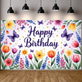 thumbnail image 5 of Colorful Floral Banner Butterfly Pattern Floral Birthday Display Spring Style Vibrant Flowers Butterfly Birthday Backdrop for Birthday Party Kids Celebration Indoor Decoration, 5 of 9