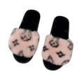 thumbnail image 2 of Zapatillas de piel borrosa con punta abierta, zapatillas peludas para mujer, zapatillas borrosas, zapatillas con punta abierta, uso conveniente, 2 of 8