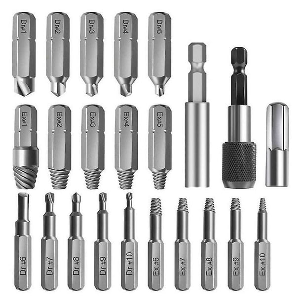 Juego de extractores de tornillos dañados, acero de alta velocidad Versailles, 22 piezas, kit de extractores de tornillos rotos, herramienta multiusos para quitar tornillos de pernos rotos con E magn
